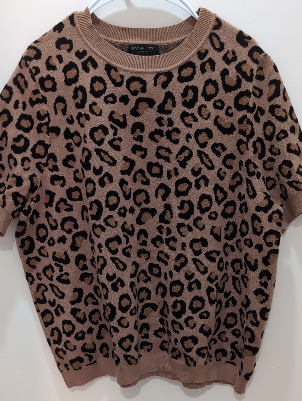 Rachel Zoe Brown Leopard Print Short-Sleeve Sweater 3X
